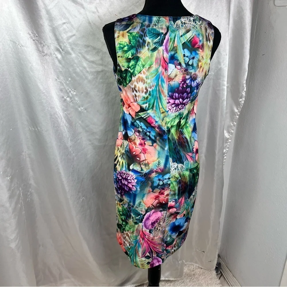 Carmen Marc Valvo Vibrant Floral Knit Sleeveless Dress – Size XS